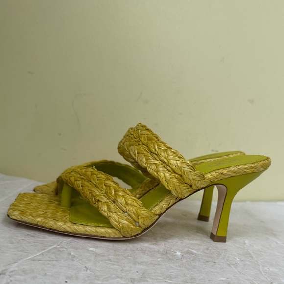 ASH New Raffia Leather Strap Mules Thong Kitten Heel Sandals Square Toe Shoes 38 - Picture 2 of 16